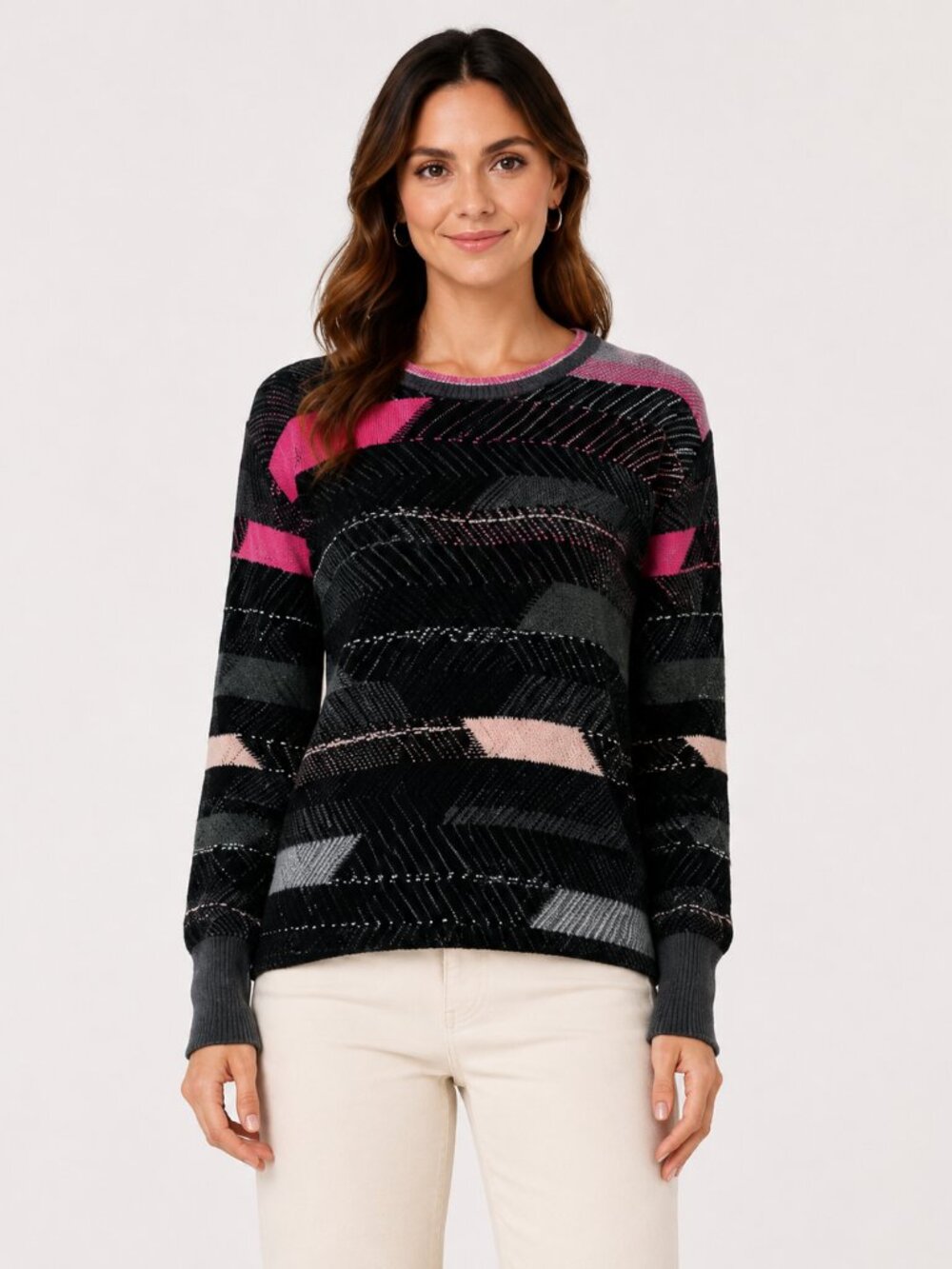 NIC+ZOE Shaded Stripes Textured Knit Sweater Pink Multi Petite PS NWT